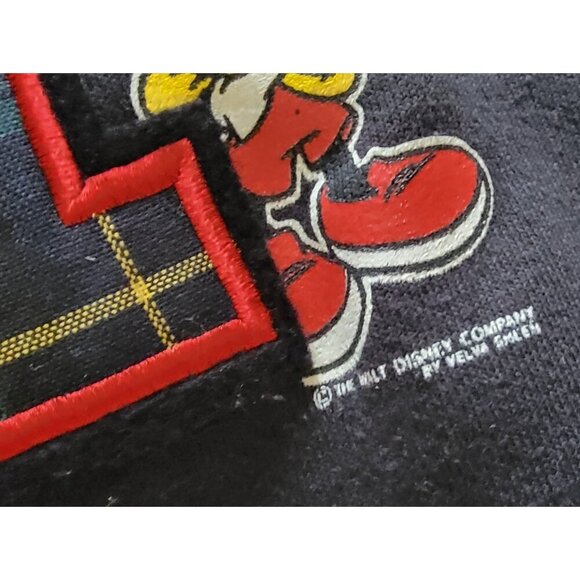 Vintage Velva Sheen Mickey Mouse sweatshirt Large black USA Plaid Patch Graphic - Picture 8 of 9